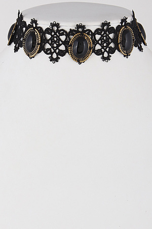 Elegant Oval Stone Lace Choker Necklace Set 6IBD8